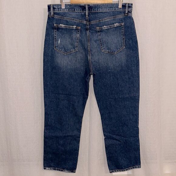 LOFT 14/32 Vintage Dark Blue Wash The Straight Crop Distressed Jeans - Picture 3 of 16